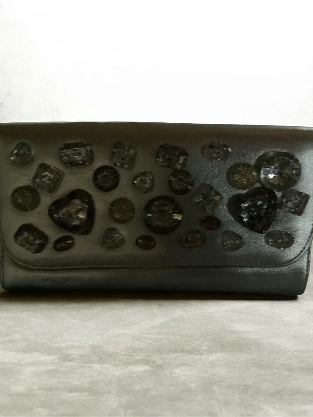 Silver Embellished Clutch Bag with Gem Accents